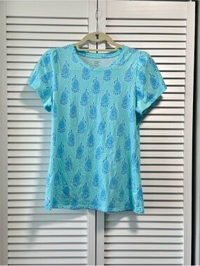Crown & Ivy Aqua Blue Paisley Print Soft Cotton Modal Tee | Medium